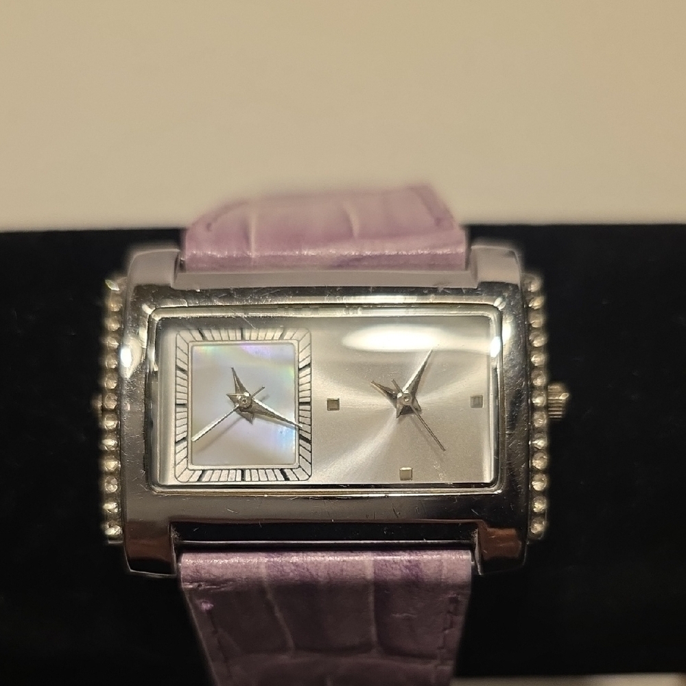 Vintage Valletta Dual Dial Watch With Purple Leather Band